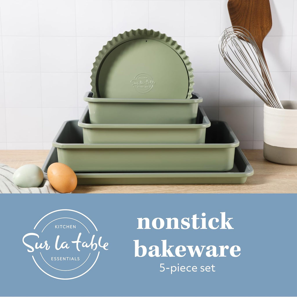 Kitchen Essential Carbon Steel Pans Bakeware Set W/Premium PFOA, PFAS, PTFE Free Grey Non stick - Juniper Green