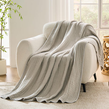 9-Layer Muslin Throw Blanket 60" x 80", 100% Cotton Organic Breathable Lightweight Large Throw for Couch Bed