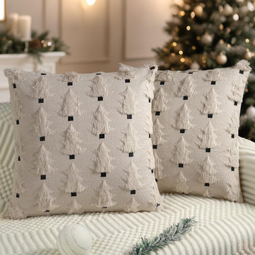 Christmas Pillow Covers 24x24 inch Set of 2 Soft Plush Faux Fur Christmas Tree Throw Pillow Cases for Winter Holiday