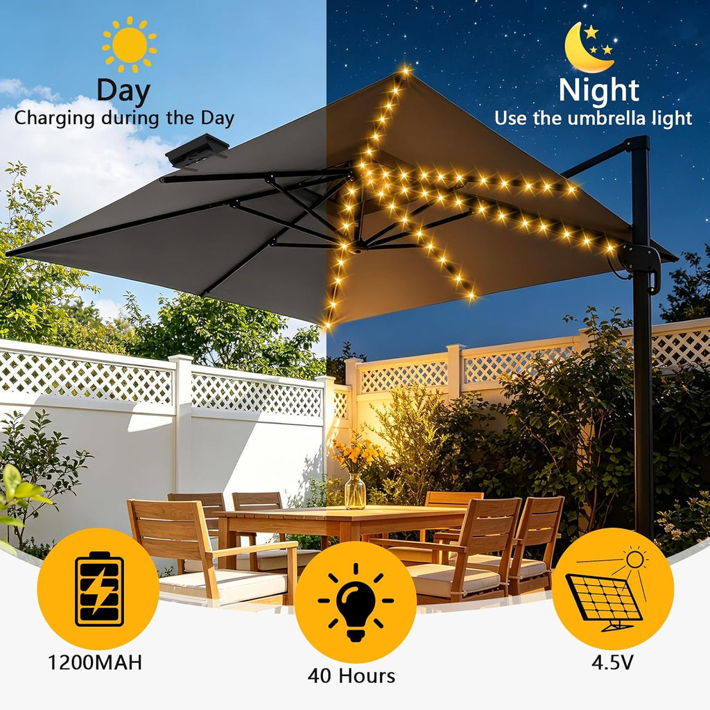 Solar Umbrella Lights Outdoor, Waterproof Solar Powered Patio Umbrella Lights Strings with 104 LEDs 8 Lighting Modes
