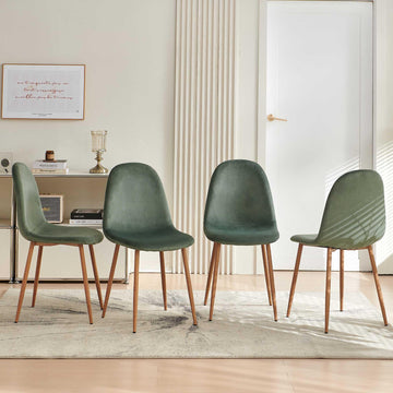 Velvet Dining Chairs Set of 4 - Modern Upholstered Chairs with Metal Legs for Living, Bedroom, Dining Room - Green