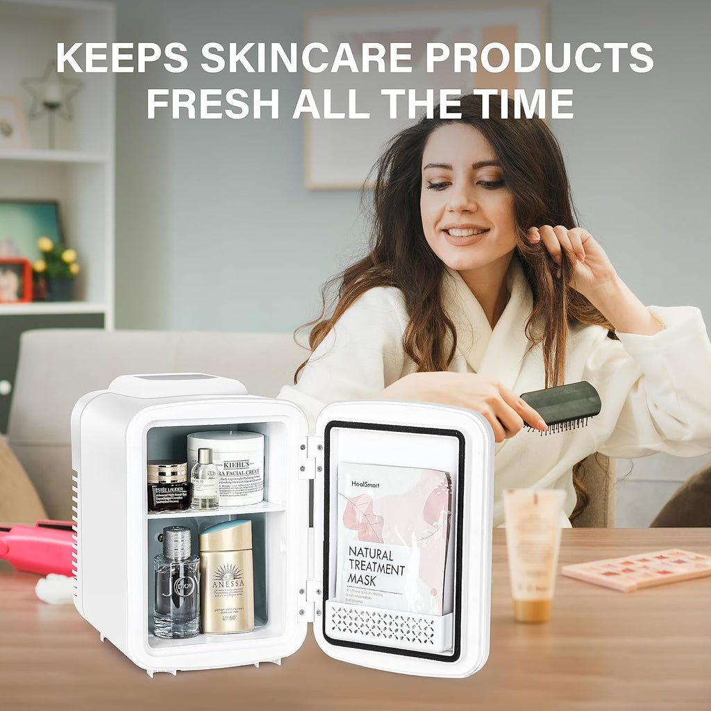 Portable Mini Fridge, 4L/6 Can Cooler and Warmer Compact Refrigerator for Skincare, Cosmetics, Beverage, Food, for