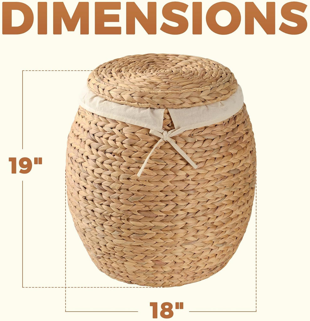Wicker Basket with Lid Decorative Storage - Large Blanket Basket , Plants, Organization, Handwoven Water Hyacinth