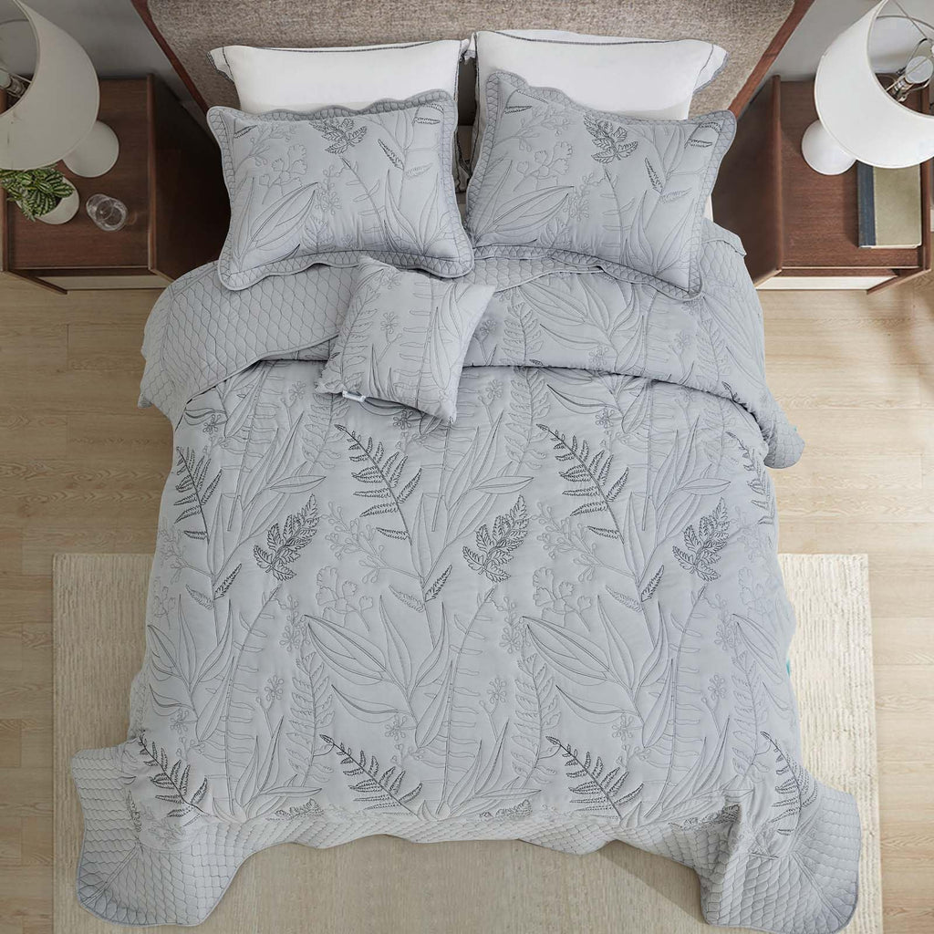 Bedspread oversized Queen 102x118, Beautiful Leaf Stitching, 5 PCGrey