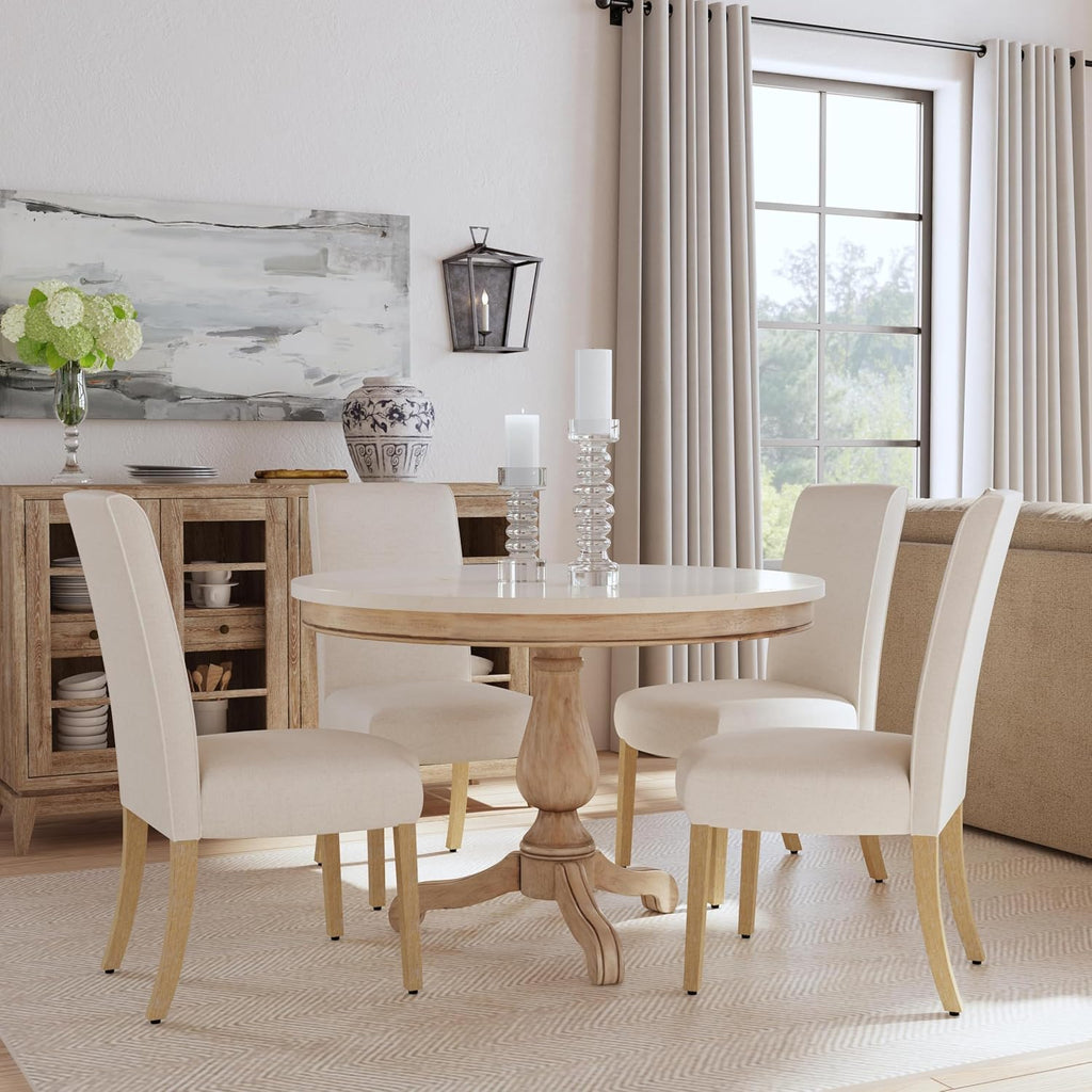 Scalloped Detail Dining Chair, Upholstered Parsons Dining Chairs, Decorative Home Furniture, Cream Textured Woven (Set
