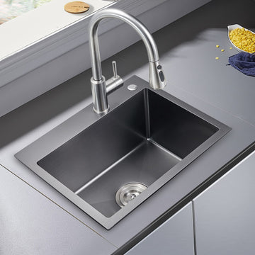 Drop in - 22"×18" Single Bowl Topmount Sink, Black