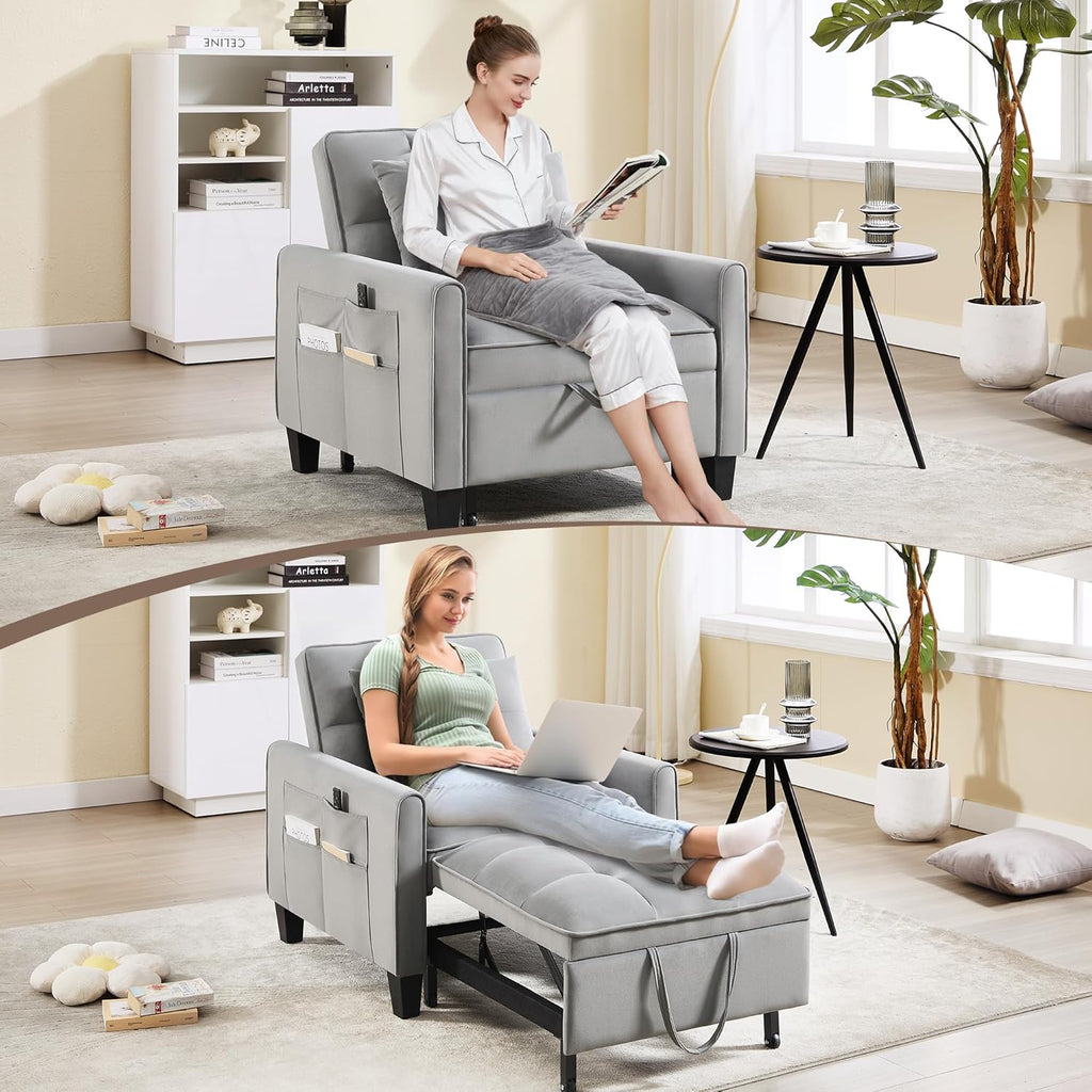 Convertible Sleeper Chair, 3 in 1 Sleeper Chair Bed Pull Out Sofa Bed Chairs, Single Sofa Beds with Adjustable