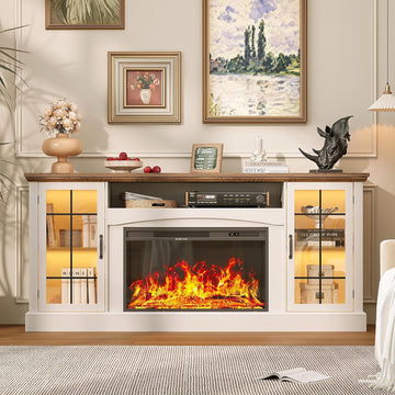 2-in-1 Multifunctional Fireplace TV Stand with 30" Removable Electric Fireplace, 70" Farmhouse Entertainment Center