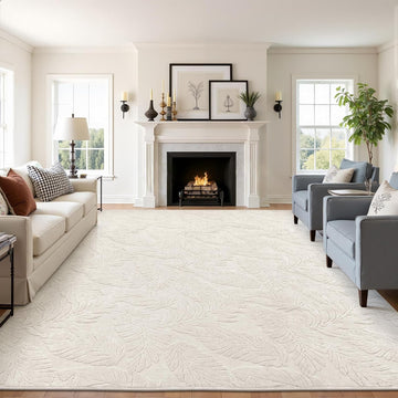 Area Rugs for Living Room 9x12, Machine Washable Non Slip Neutral Boho Modern Rug, Soft Fluffy Carpe