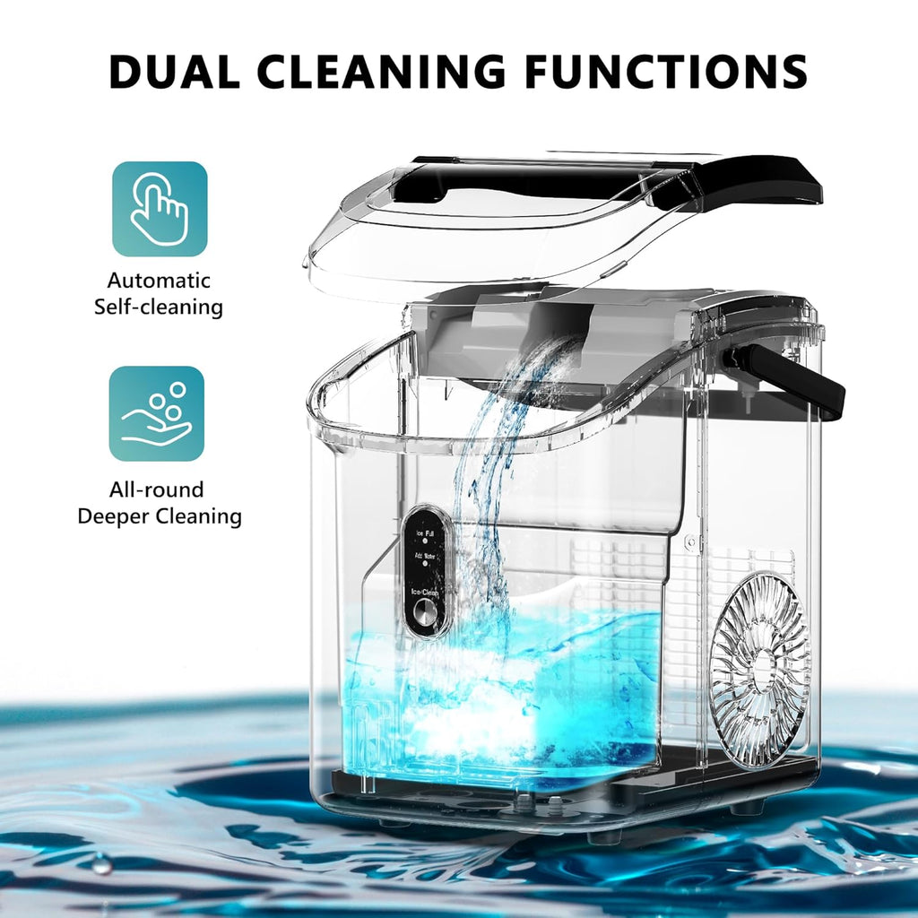 Nugget Ice Maker Countertop with Handle, Ready in 6 Mins, 34lbs Per Day, Removable Top Cover, Auto-Cleaning, Portable