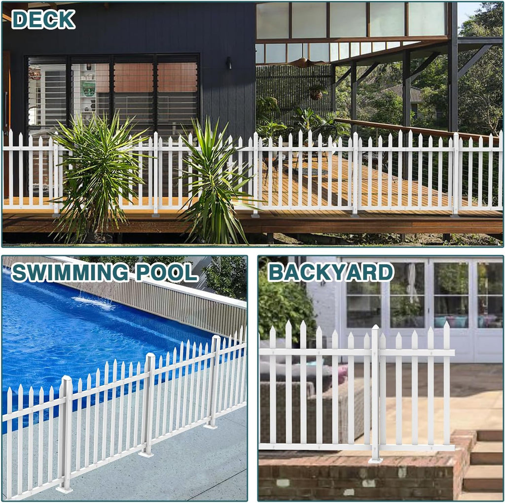 7 Sets W84 x H36 Vinyl Picket Fence Panels White Decorative Fence for Garden Yard Pool Walkways Suit for Concrete