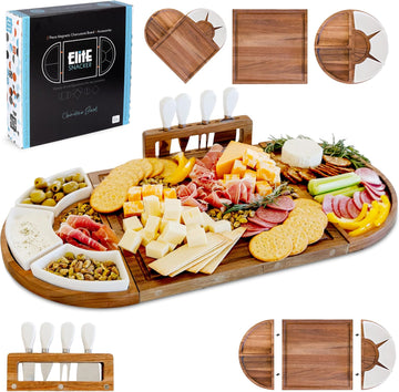 Large Charcuterie Board Set, Acacia Wood, Oil Finish | Magnetic 3-Piece Acacia Wood Design, Reshapes Circle Square