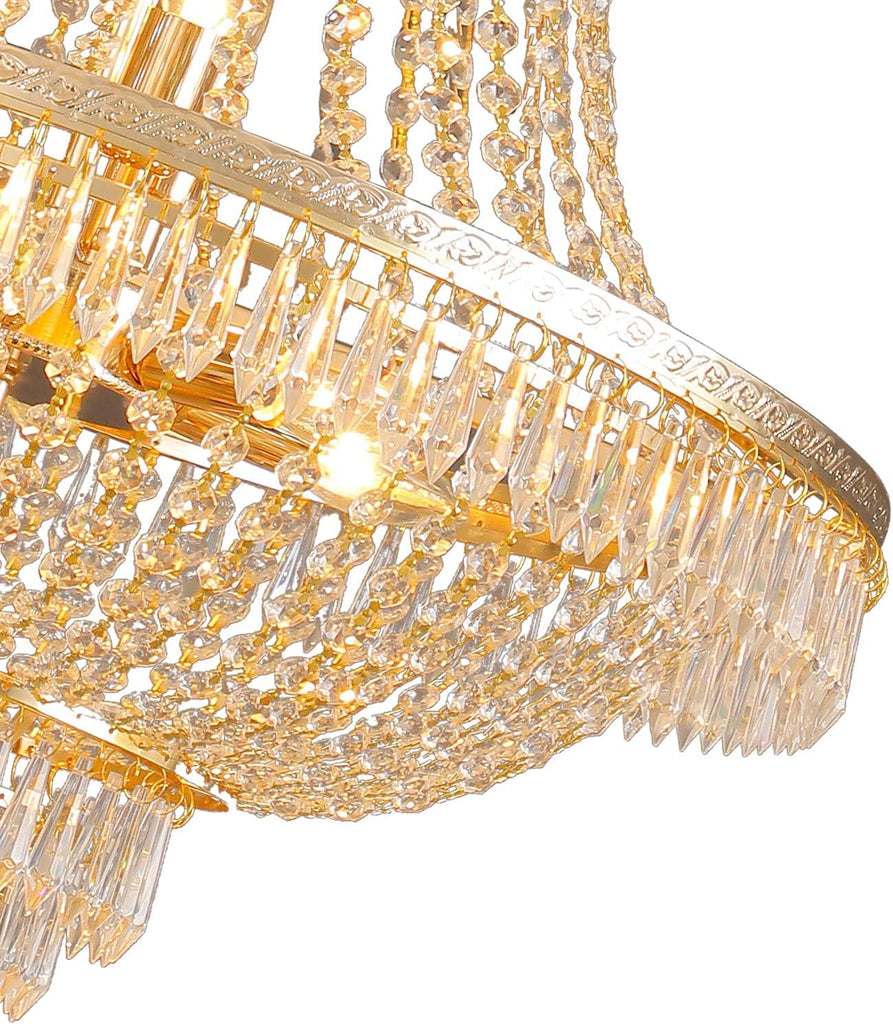 Luxury Crystal Chandelier, Modern Gold/Silver French Empire Crystal Ceiling Chandelier LED Ceiling Light Fixture Lamp Hanging Lighting Home Decor Lamp for Living Room Bedroom Foyer (Gold)