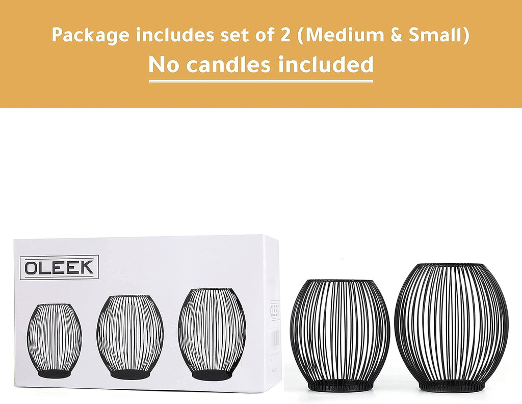 Outdoor Candle Holder Decor Set - Black Candle Holder - Candles Holders for Table Centerpiece - Hurricane Candles