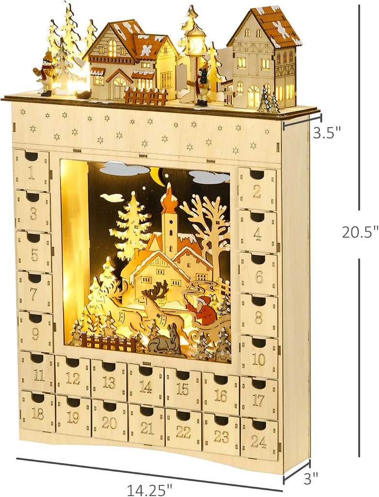 Christmas Advent Calendar Light Up 24 Countdown Drawers Natural