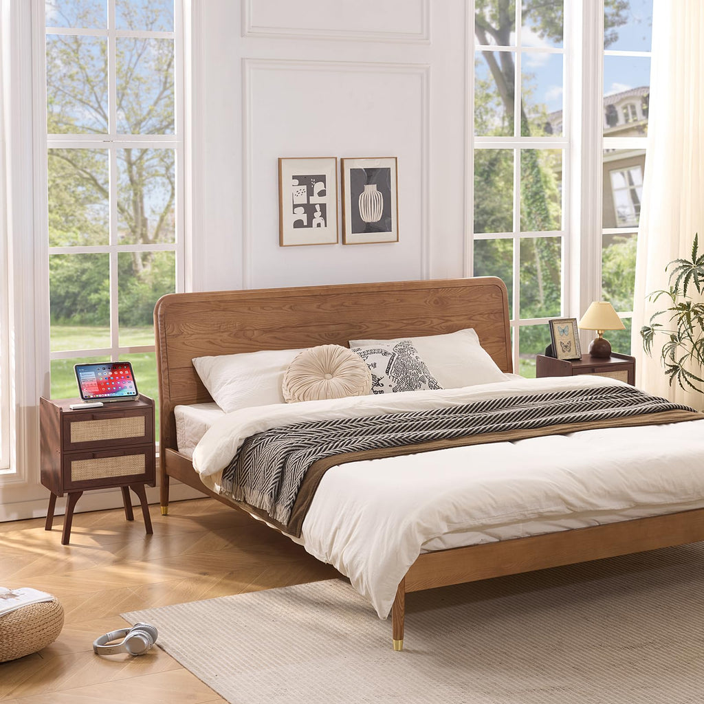Rattan Nightstands Set of 2, 2 Drawers