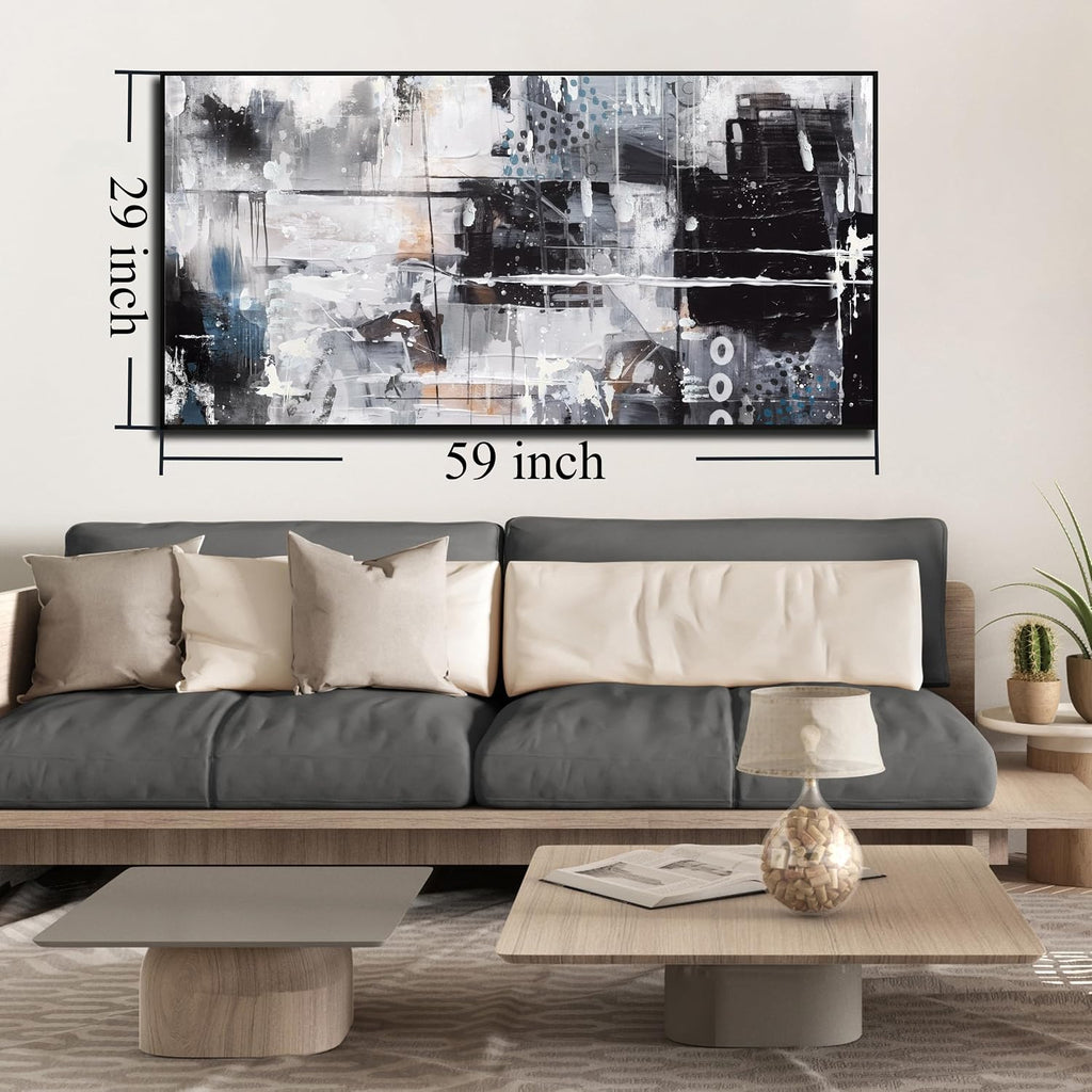 Large Abstract Canvas Wall Art - Black and White Pictures Wall Art Ready to Hang