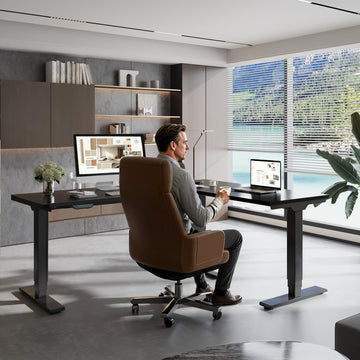 Triple Motor L-Shaped Standing Desk, 330 lbs, 63" x 47", Black