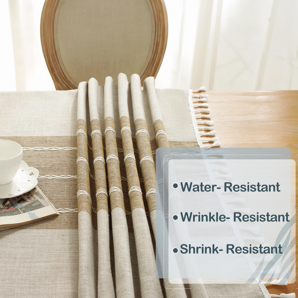 Rustic Cotton Linen Table Cloth,Tablecloths for 6 Foot Rectangle Tables,Waterproof Washable Tableclo