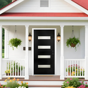 Fiberglass Exterior Door 36" x 80" with Frosted Glass and Brickmould, Left-Hand Inswing Front Door, Black Finish