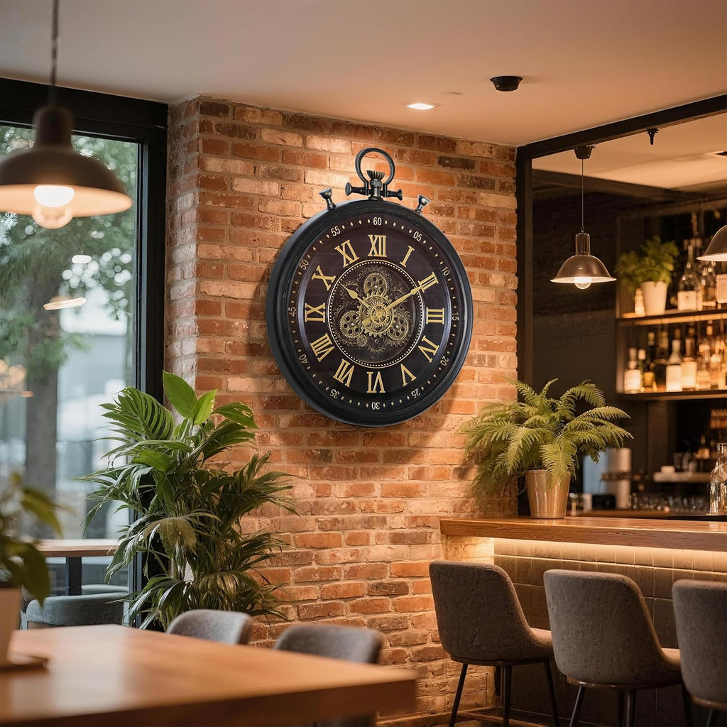 Decorative Moving Gear Large Wall Clock, Oversized Industrial Steampunk Gears, Big Numerals Wall Clock for Modern Living Room Decor...