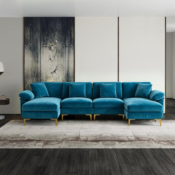 114" U-Shaped Modular Sectional Sofa, Blue