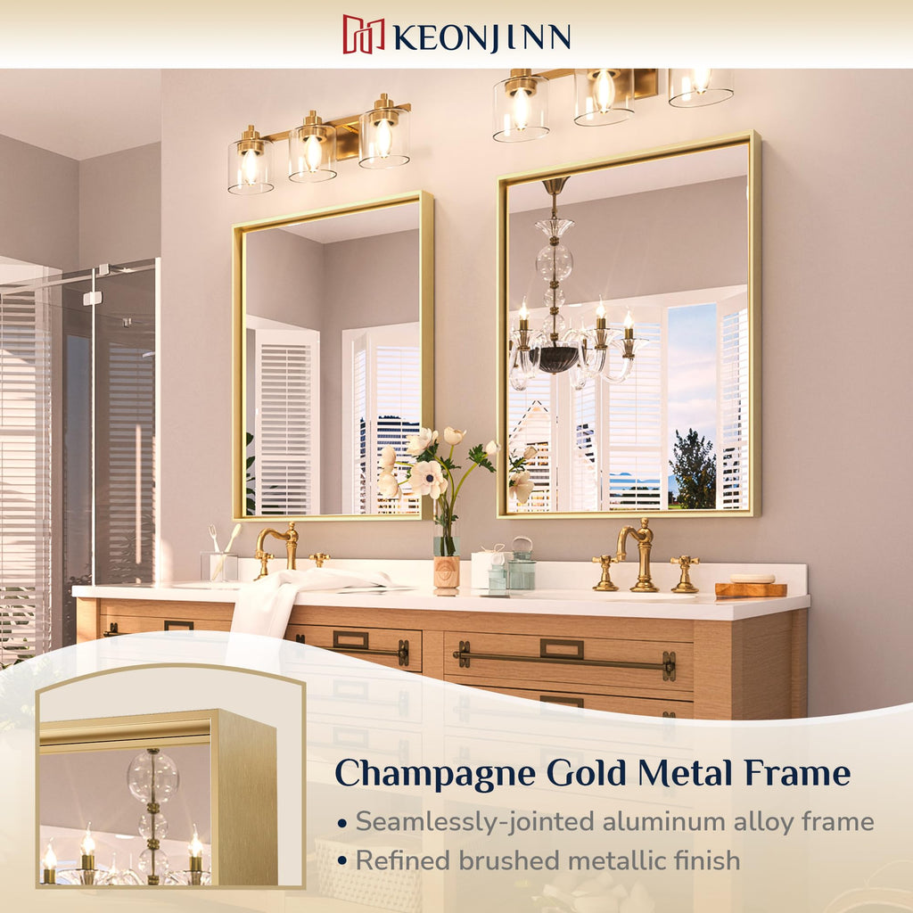 16 x 24 Inch Gold Bathroom Mirror for Vanity, Rectangular Wall Mirror Aluminum Alloy, Metal Frame Rectangle Modern