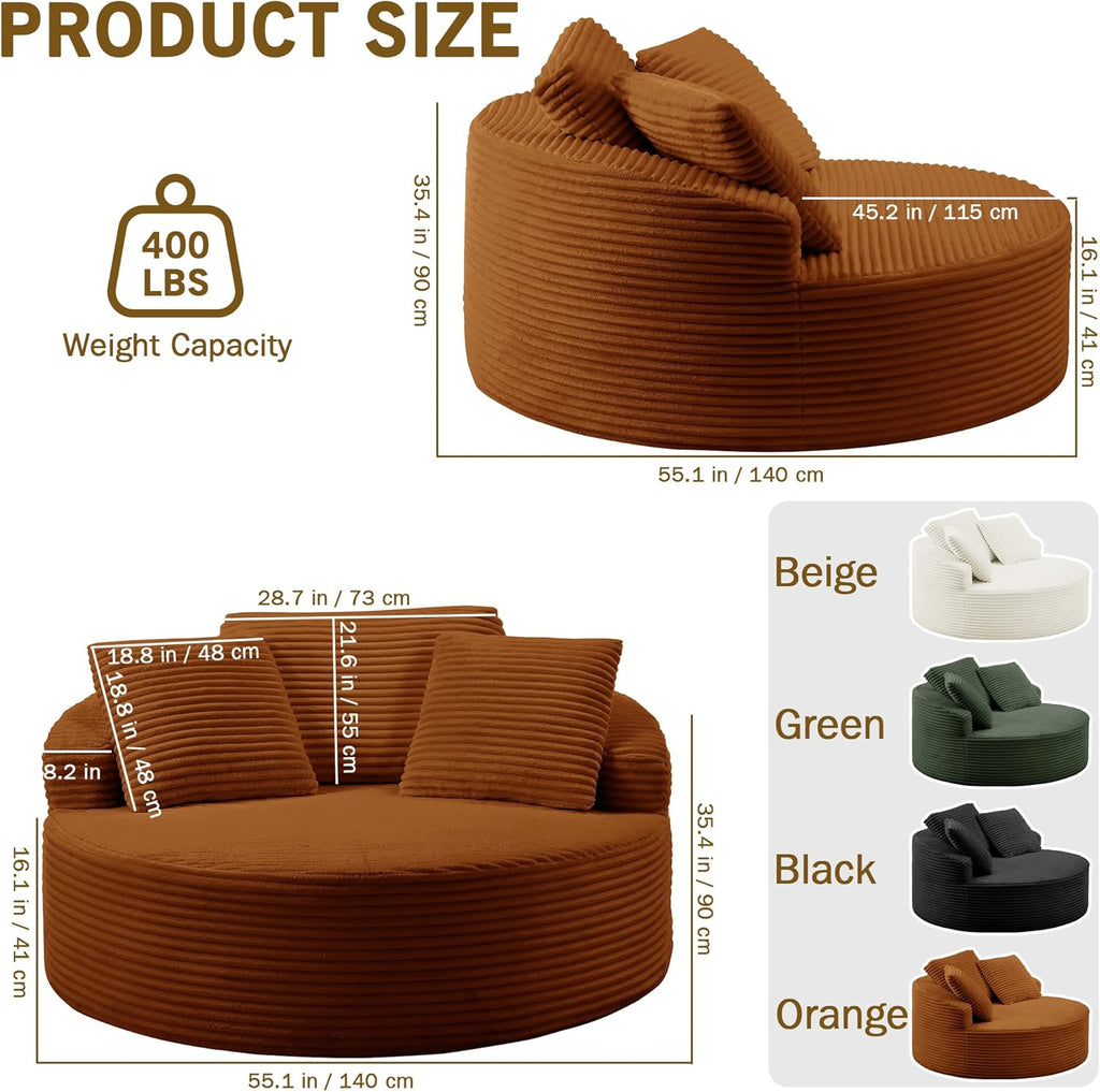 Oversized Round Chaise Lounge Chair,Corduroy Cloud Large Circle Sofa Chair, No Assembly Required, Modern Sleeper