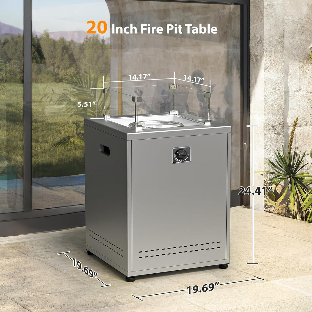 20" Square Smokeless Propane Fire Pit Table, 50,000 BTU Portable Outdoor Patio Heater with Lava Rocks