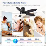 48 Inch Ceiling Fan with Light, Black Flush Mount Ceiling Fan with Remote and APP Control, Dimmable and 6 Wind Speed, Modern Low Profile Fan Light for Bedroom, Covered Outdoor A101-B0DB8GRG48