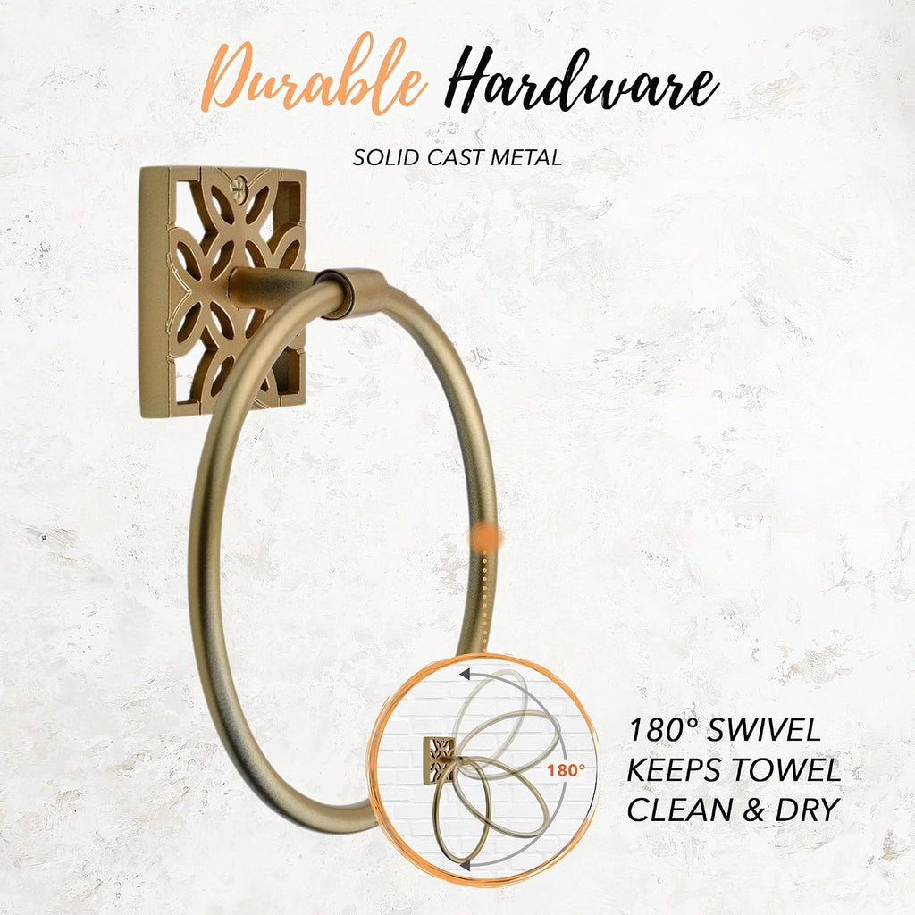 5-Piece Bathroom Hardware Set - Antique Gold (Muted, Brushed Finish - Not Shiny), Wall Mounted Towel Bar, Towel Ring