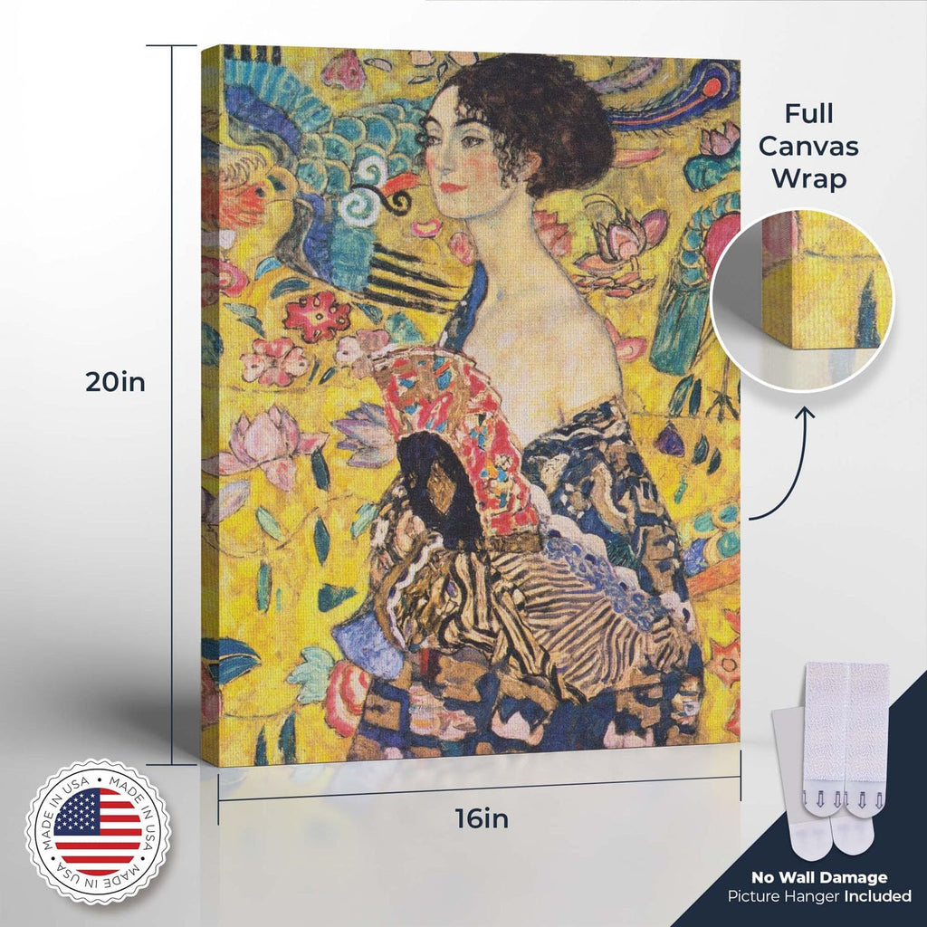 Fine Art Prints, Klimt Wall Art, Gustave Klimt Prints, Lady With A Fan Canvas Print, Ready To Hang Home Wall Decor