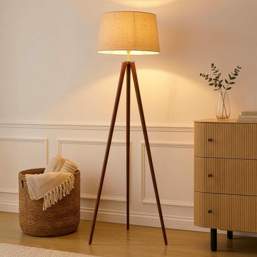 Emma LED Floor Lamp, Tall Lamp with Wood Legs, Mid-Century Modern Standing Lamp Reading, Tripod Lamp