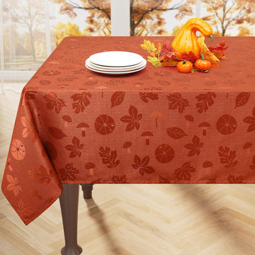 Rectangle Thanksgiving Tablecloth, Waterproof Jacquard Fall Table Cloth, Damask Cloth Table Cover for Harvest Decor