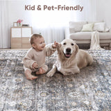 9x12 Rug Washable Boho Soft Large Area Rug Non-Slip Faux Wool Vintage Rug for Living Room, Farmhouse