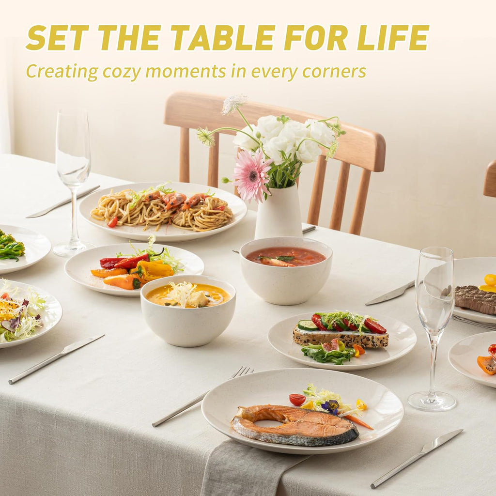 Plates and Bowls Sets, 12 Pieces Modern Stoneware Dinnerware Set for 4 Kitchen Dinner Set Ceramic Dishware Dishes Set