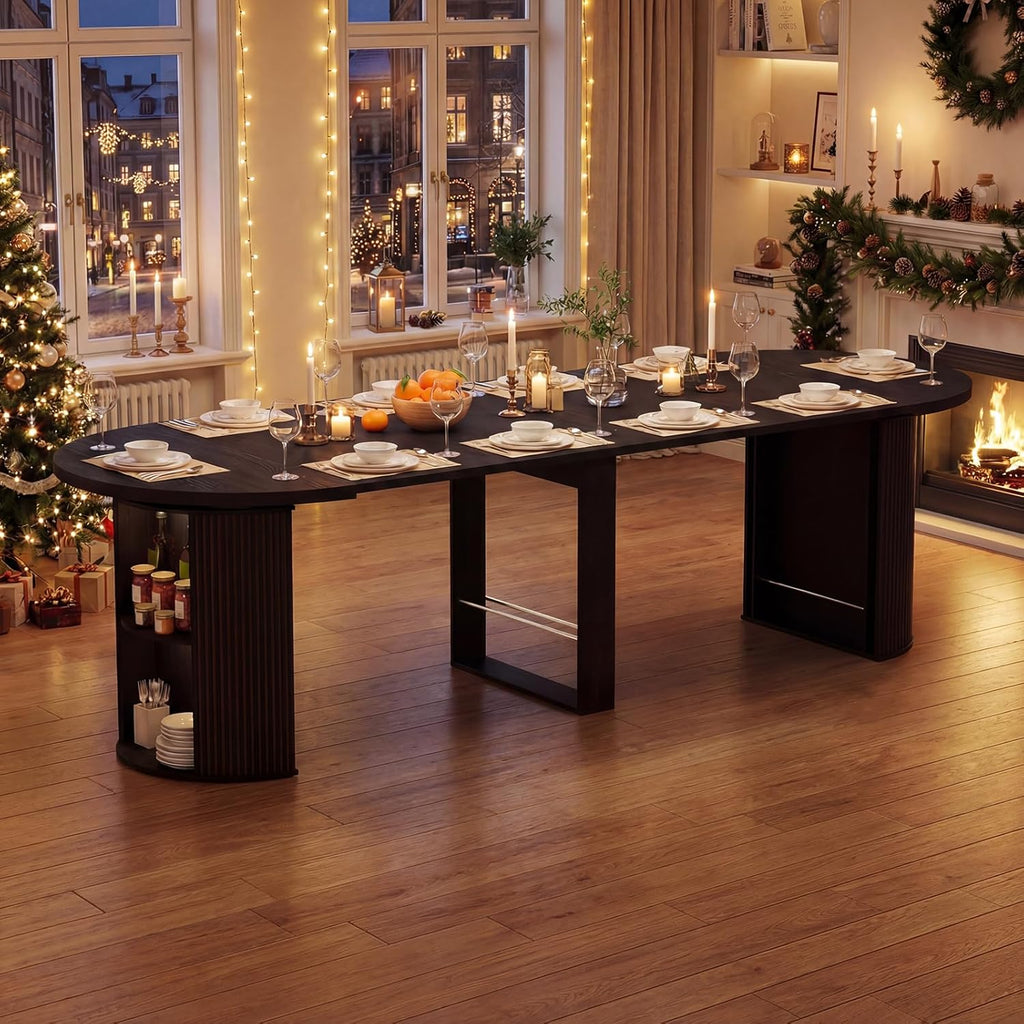 Modern Extendable Round Dining Table, 38.6" to 110.2" Expandable Fluted Table for 2-12 People with Storage, Space