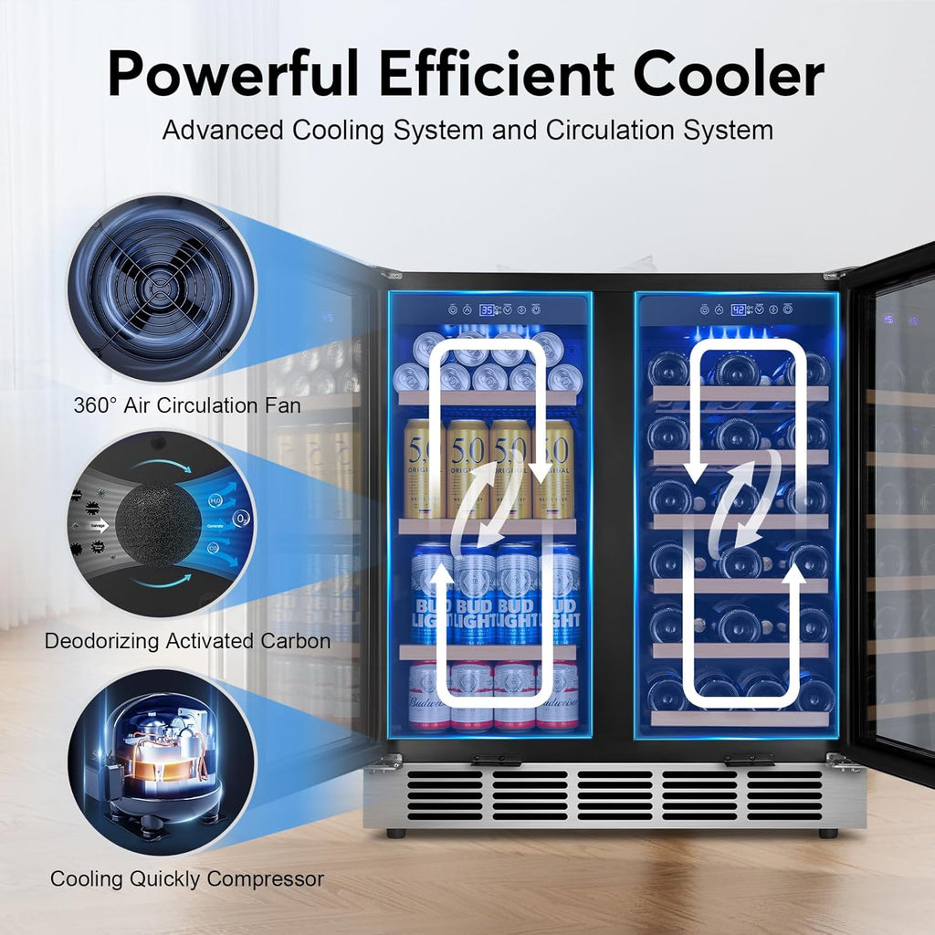 30" Wine and Beverage Refrigerator - Dual Zone Wine and Beverage Cooler