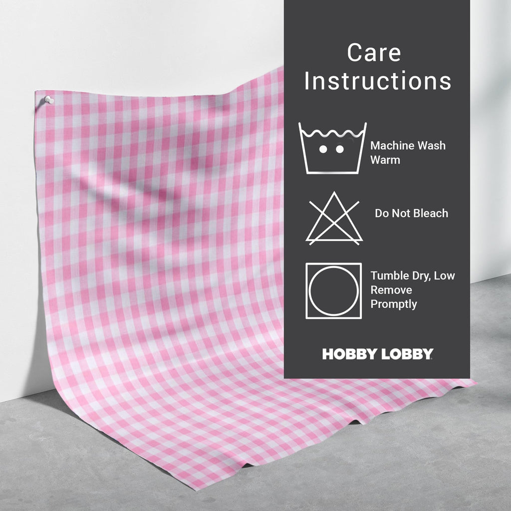 Pink Gingham Cotton Calico Fabric, 2 Yards