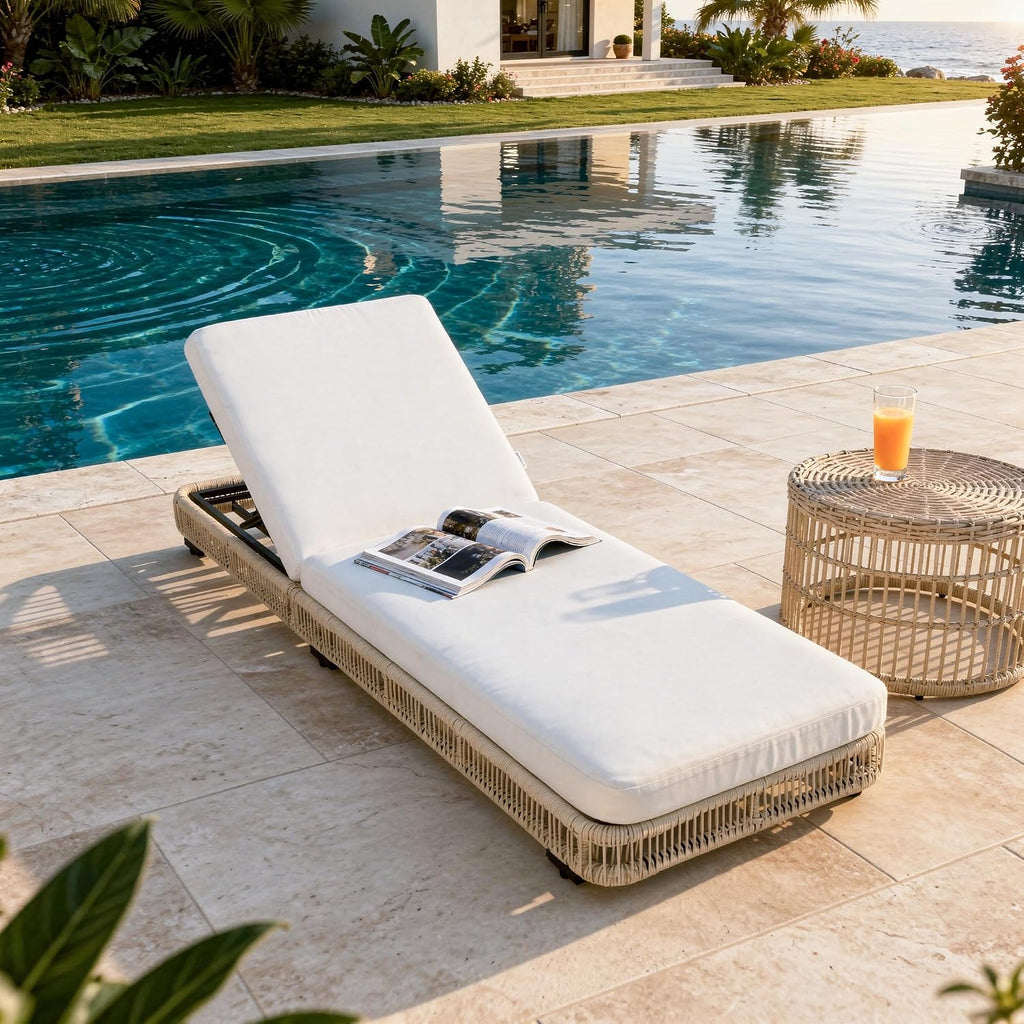 Outdoor Chaise Lounges Set of 2, 5 Adjustable Backrest Patio Lounge Chair, Wicker Rope Outdoor Furniture - Beige