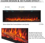 60" W Smart Wall Mount & in Wall Recessed Electric Fireplace Insert, Heater 750W/1500W
