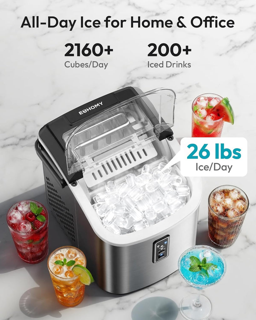Ice Maker Countertop, 9 Cubes Ready in 6 Mins, 26lbs/24H, Self-Cleaning, Portable Ice Maker Machine with Carry