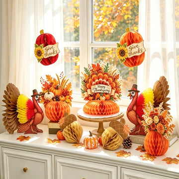 Fall Thanksgiving Decorations, Thanksgiving Table Centerpieces, Honeycomb Turkey Centerpieces Fall Pumpkin Hanging