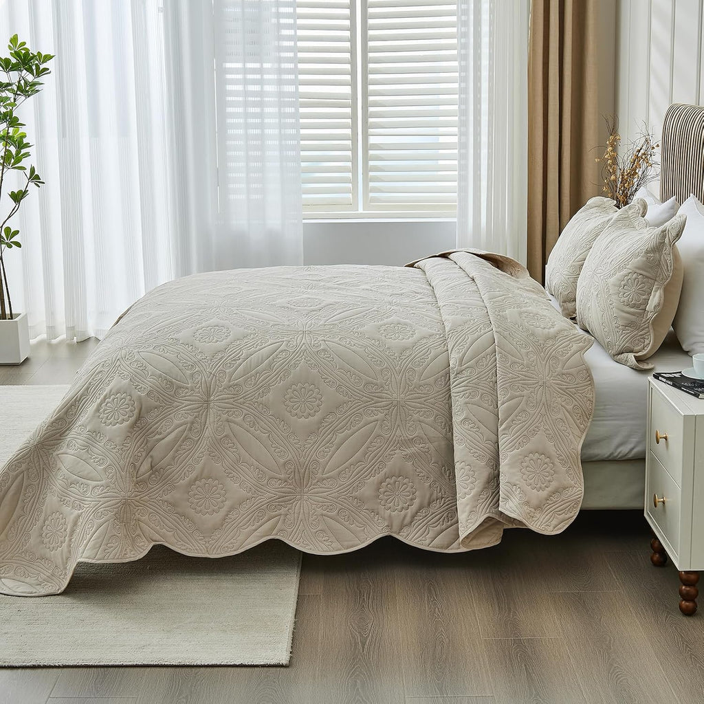 Oversized King Bedspreads 128x120 for Extra Wide Tall King or Cal King Bed Ultrasonic Quilted Coverlet Set 3 Piece