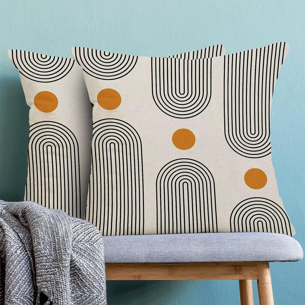 Boho Mid Century Pillow Covers 18x18 Set of 2, Abstract Simple Sun Arch Decorative Throw Pillowcase Boho Modern