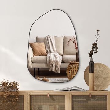 Irregular Wall Mirror Asymmetrical Mirror, 27''x19'' Black Mirror Bedroom Living Room Entryway, Decorative Modern