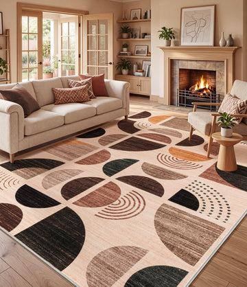 Boho Washable Area Rugs, Mid-Century Modern Rug fo Bedroom Non Slip, Minimalist Geometric Floor Carpet Playroom