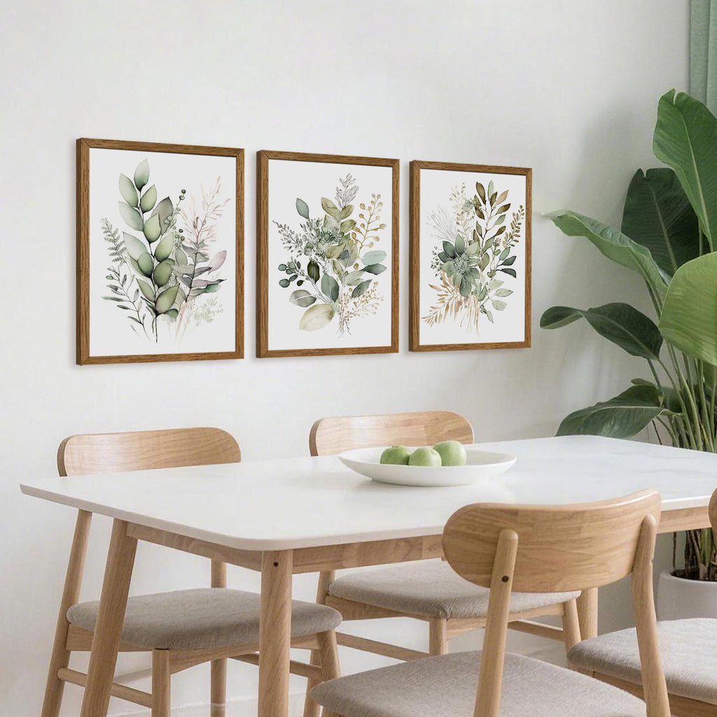 3 Pieces Green Watercolor Botanical Framed Canvas Wall Art 12x16 in