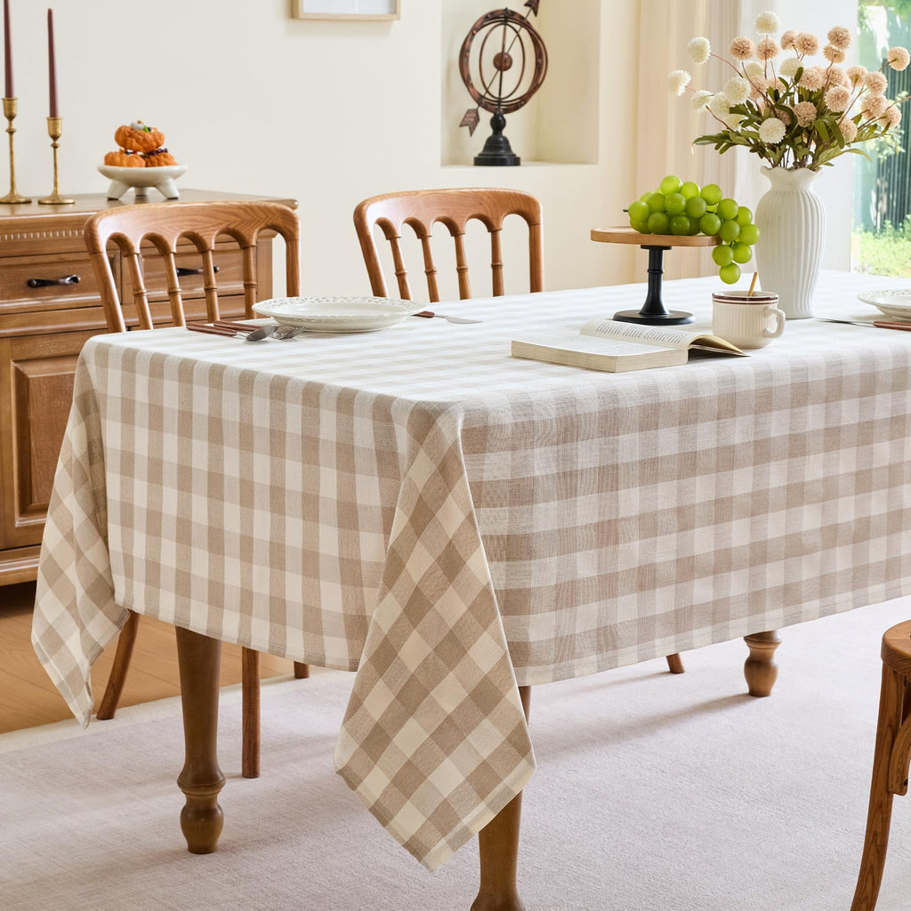Gingham Tablecloth Rectangle, 60" x 75", Beige