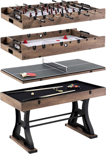 Barrington Coventry 54" 4-in-1 Combo Game Table with Billiards, Air Hockey, Foosball, and Table Tennis